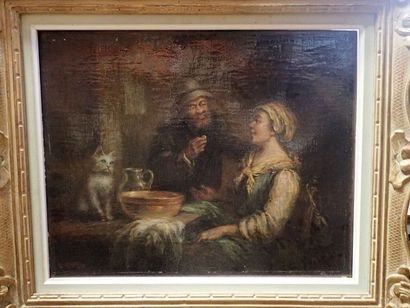 null Raoul Edmond METTLING (1876-) " Couple dans un intérieur" huile sur toile signée...