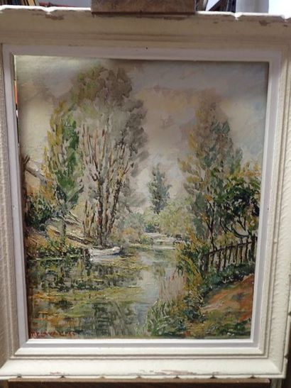 null Fernand Laval (1886-1966) "Paysage à la rivière" huile sur toile signée en bas...
