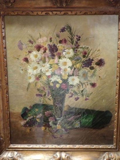 null A. BRAZIER ( XIXe siècle) " Nature morte au bouquet de fleur". Huile sur toile...
