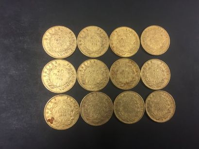 12 pièces or Napoléon III non lauré (2x1855,...