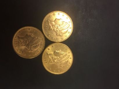 Lot de trois pièces de 20 dollars or (années...