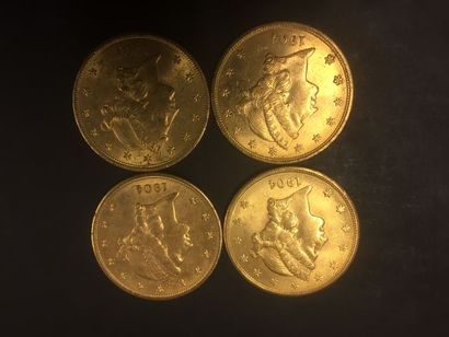 Lot de quatre pièces de 20 dollars or (année...