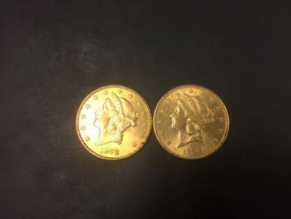 Lot de deux pièces de 20 dollars or (année...