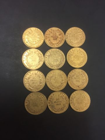 12 pièces or Napoléon III non lauré (3x1860,...