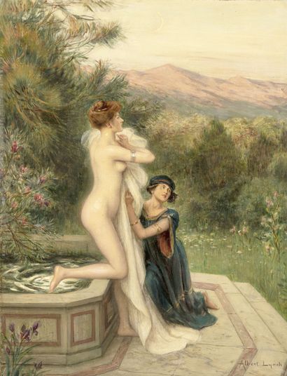  Albert Lynch (1851-1912), Le bain, huile sur toile, signée, 65x50 cm Gazette Drouot
