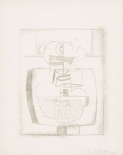  Le Corbusier (1887-1965), Nature morte au masque , 1931, mine d'argent sur papier... Gazette Drouot