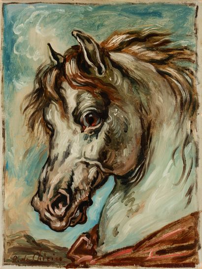 GIORGIO DE CHIRICO Horse head, 60's

oil on canvas laid on carbdoard
40 x 30 cm
Signed... Gazette Drouot
