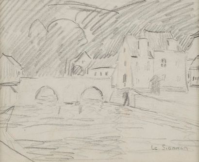  LE SIDANER Henri, 1862-1939
Dinan, the old bridge, circa 1913
graphite drawing with... Gazette Drouot