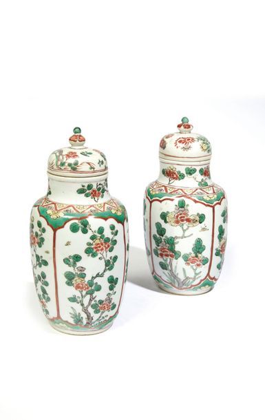 CHINE CHINE

Paire de petites potiches couvertes

en porcelaine de la Famille verte...
