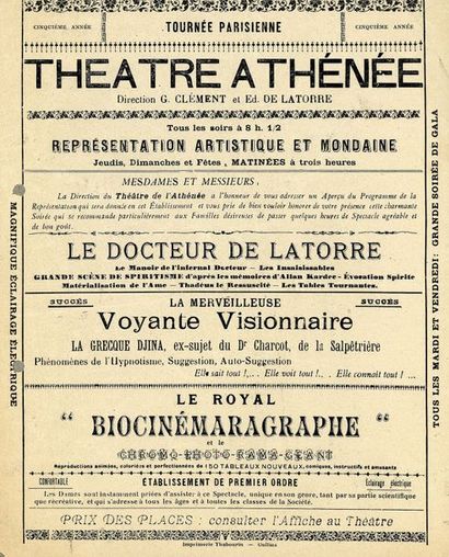 LE ROYAL BIOCINEMARAGRAPHE, Théâtre Athénée. AFFICHETTE, circa 1900. 25,7 x 21,2