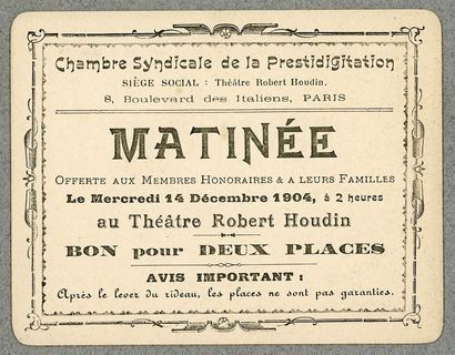 MELIES Georges. CARTON D'INVITATION DU THEÂTRE ROBERT HOUDIN. 8 Boulevard des It...