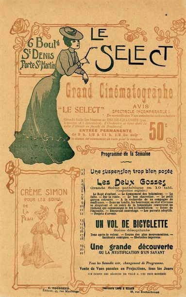 LE SELECT. 6 Boulevard Saint-Denis, Paris. AFFICHETTE, 1906. 24 x 15,2 cm, sous 