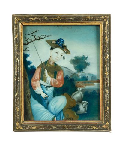CHINE - XVIIIe/XIXe siècle CHINA - 18th/19th century

Painting fixed under glass...