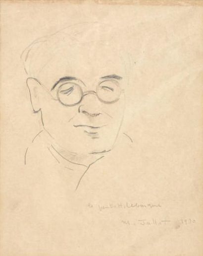 MARCEL EDOUARD JALLOT (1904 -) «Portrait du peintre Henri Lebasque» Dessin Inscription...