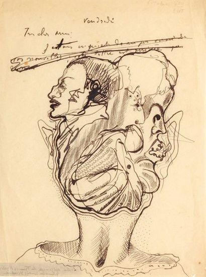 FRANCIS PICABIA (1879-1953) Transparence de visages sortant d'un coquillage Encre...