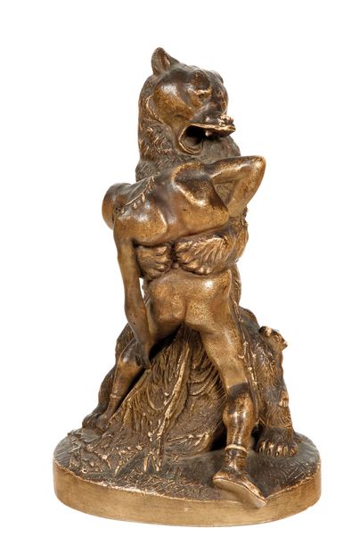 Groupe Group

in patinated terracotta representing a bear embracing a hunter, oval...