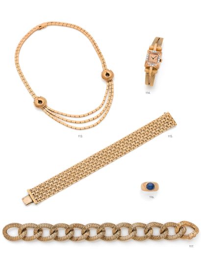 Collier draperie Drapery necklace 

in 18K (750) gold, articulated with quadrangular...