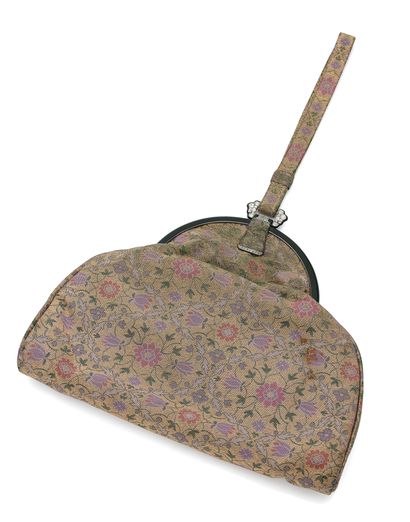 SAC DU SOIR Evening bag 

silk bag with pink and purple flowers on a gold background,...
