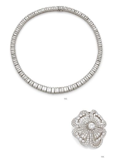COLLIER RIVIERE River necklace 

in platinum, set with baguette diamonds. Work of...