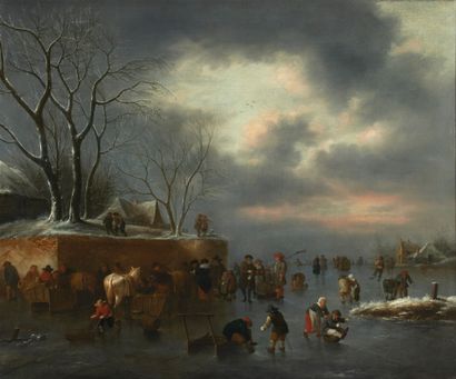 Nicolas MOLENAER (c. 1630-1676) Nicolas MOLENAER (c. 1630-1676)

Scène d'hiver, patineurs

Huile...