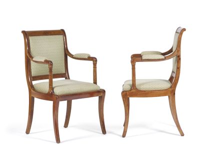 Paire de fauteuils Pair of armchairs

 with slightly reversed back in natural wood....