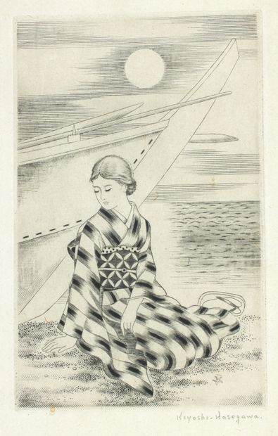 Kiyoshi HASEGAWA Kiyoshi HASEGAWA
Japonaise assise au bord du rivage, frontispice...