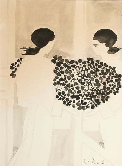 André BRASILIER (1929) André BRASILIER (1929)
Two women with a bouquet;
Black ink...