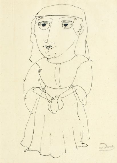 André DERAIN (1880-1954) André DERAIN (1880-1954)
Femme à la coiffe.
Dessin à l'encre,...