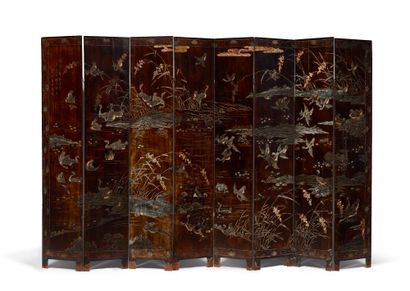 CHINE XIXE SIECLE CHINA 19TH CENTURY
Large eight-panel lacquered folding screen,...