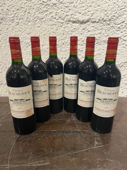null 6 bouteilles Château Beauséjour 2015 Puisseguin-Saint-Emilion, étiquettes tachées,...