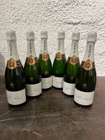 null 6 bouteilles Champagne Pol Roger Extra brut de Réserve, étiquettes très légèrement...