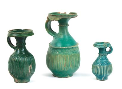 Three ziata oil jars in clay ceramic covered...
