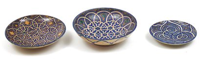 Three earthenware dishes with blue-and-white...