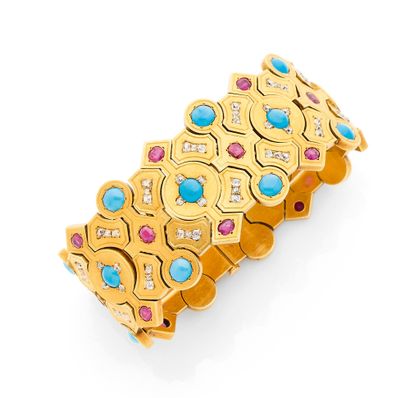 Bracelet ruban Bracelet ruban 
en or 18K (750) articulé de maillons géométriques...