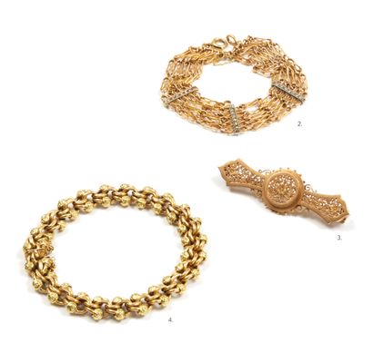 Bracelet Bracelet 
en or 18K (750), composé de maillons ovales striés et de petits...