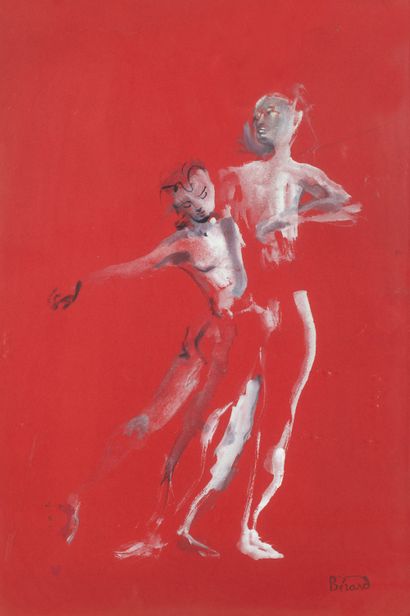  Christian BERARD (1902-1949)
Couple de danseurs
Gouache sur fond rouge, signée du... Gazette Drouot