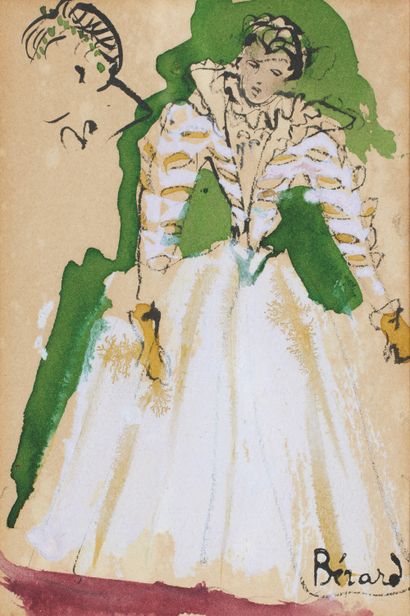  Christian BERARD (1902-1949)
Etude de costume pour la pièce Margot
Encre et gouache,... Gazette Drouot