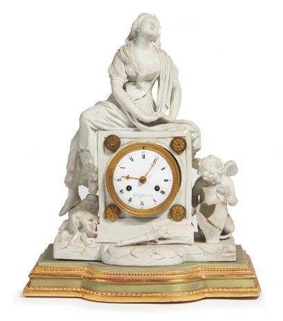 null Clock
representing "the broken jug". The dial by Gaston Jolly in Paris is flanked...