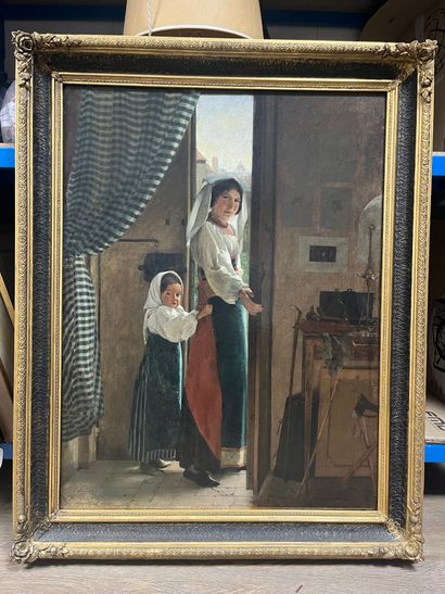 James HAYLLAR (1829-1920) James HAYLLAR (1829-1920)
Femme et enfant dans l'atelier...