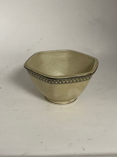 null Small hexagonal bowl in stoneware with matte glaze and geometric decoration...