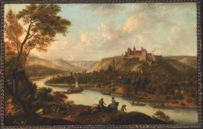 null Attributed to Christian Georg SCHUTZ (1718-1791)
View of a fortress overlooking...
