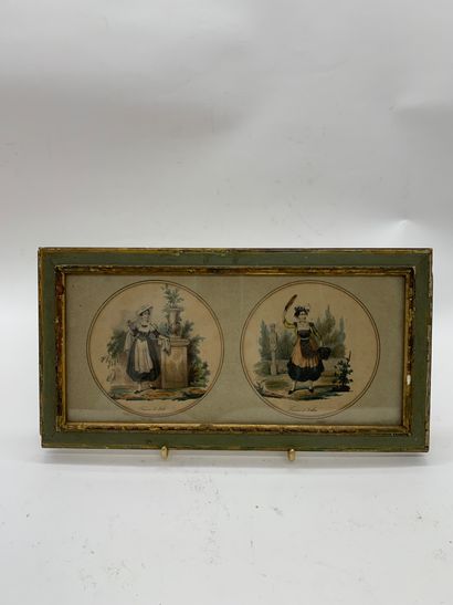 null Women of Sala and Ischia
Two round color engravings in the same frame. Diam....