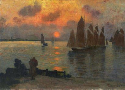 EUGÈNE CHIGOT (1860-1927) Marine Crépuscule, 1904 Huile sur toile signée et datée...