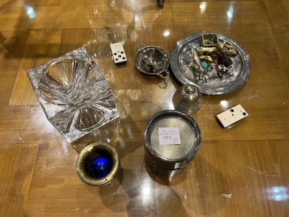 null Lot of display items, including metal bowls and boxes, dog figurines, Daum glass...