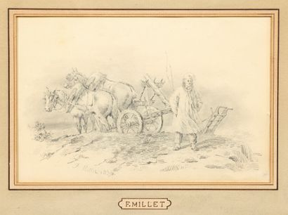  Jean-François MILLET (1814-1875)
Paysan devant sa charrette attelée, 1836
Dessin... Gazette Drouot