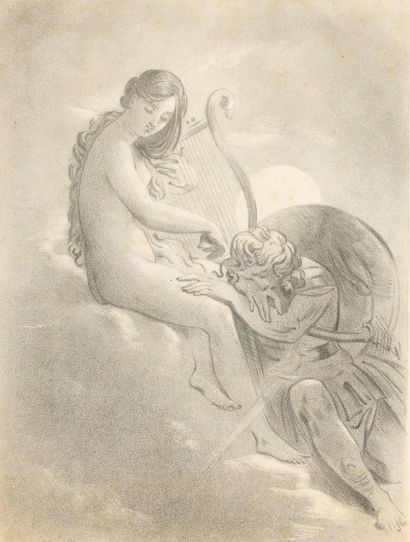  Anne-Louis GIRODET de ROUSSY-TRIOSON (1767-1824)
Elvirallina et Ossian 
Lithographie
21,2... Gazette Drouot