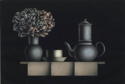 Mario AVATI La Tasse de moka, 1979, manière noire, 31 x 43,5, marges 45 x 63 cm (Passeron...