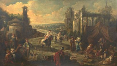 ATTRIBUÉ À PIETER VAN BREDAEL (1629-1719) Campement de bohémiens dans des ruines...