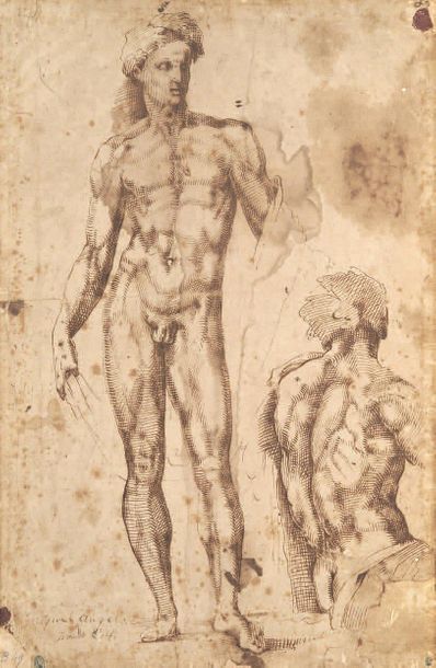 ATTRIBUÉ À BACCIO BANDINELLI (1493-1560) Figure d'homme debout, et étude de dos Plume,...