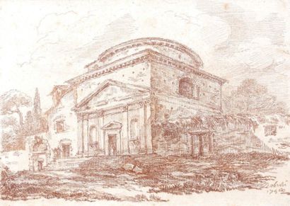 Jean-Robert ANGO (? - Rome 1773) Vue animée de l'église Sant' Andrea in via Flaminia...